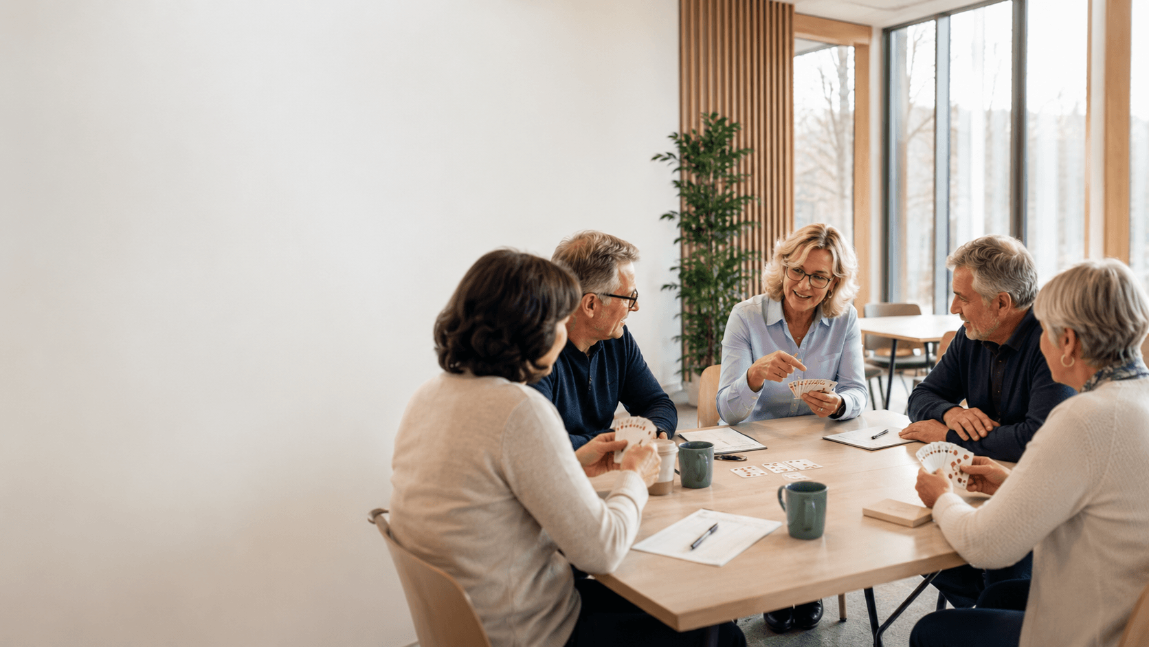 Voksne nybegyndere får undervisning i bridge hos Kolding Bridgecenter